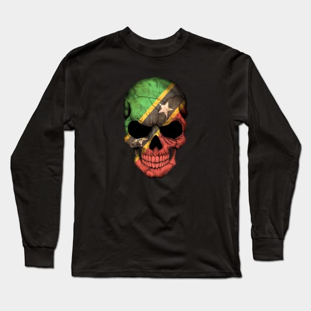 Saint Kitts Flag Skull Long Sleeve T-Shirt by jeffbartels